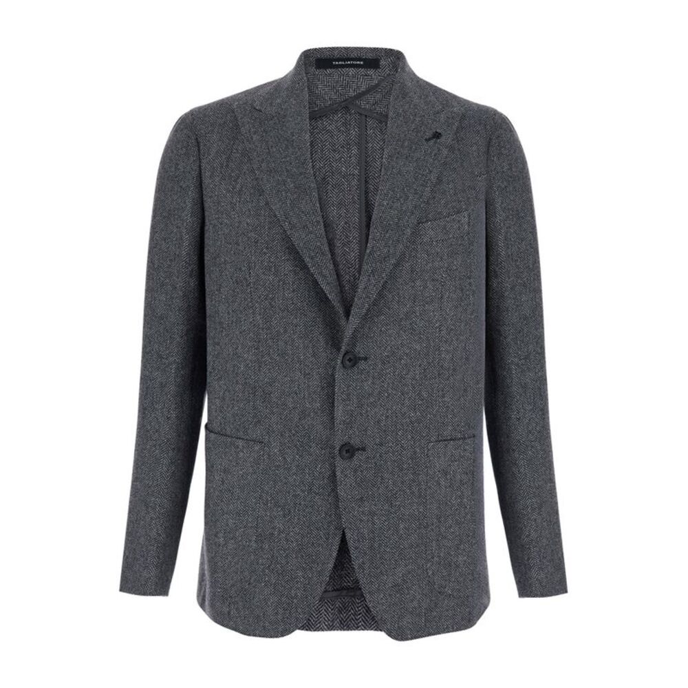Tagliatore Men Gray Jacket With Peak Revers